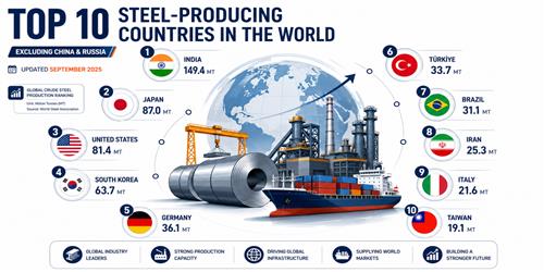 Top 10 Steel-Producing Countries in the World (Excluding China & Russia) – Updated 2026